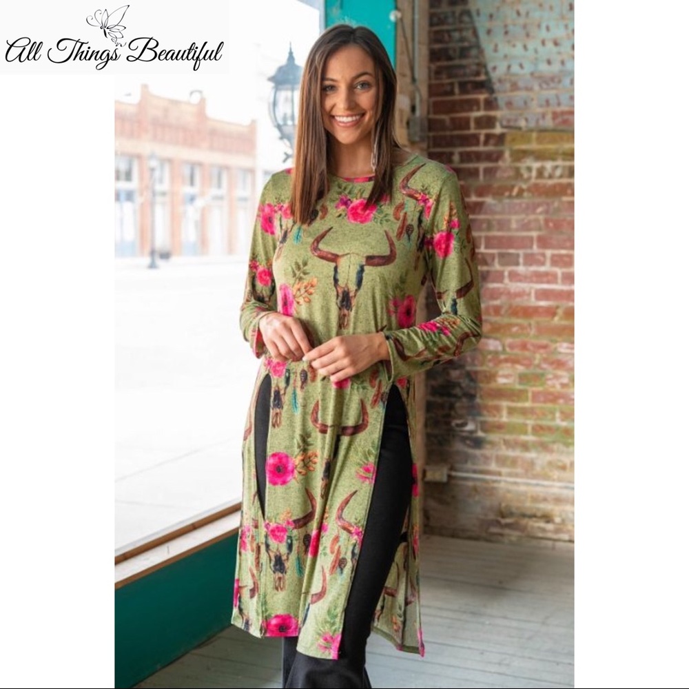 🌻L&B Sage Bull Long Sleeve Tunic